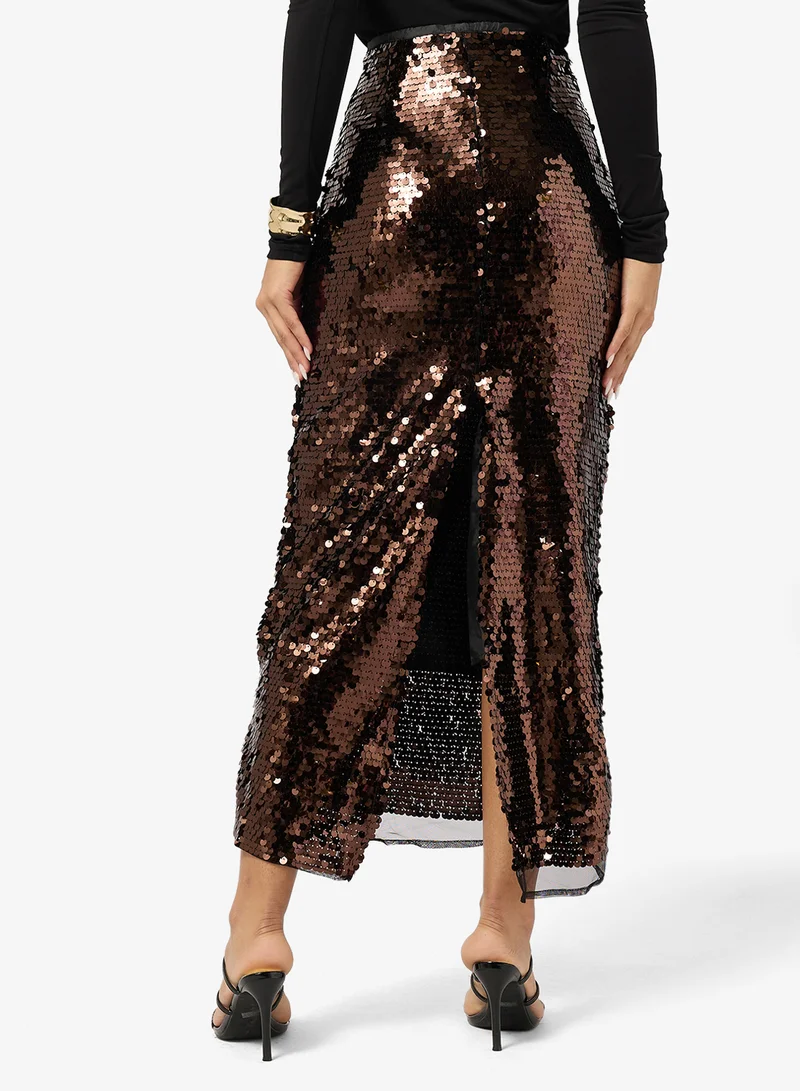جينجر Sequin Column Midi Skirt